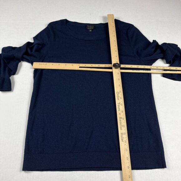Talbots Merino Wool Classic Sweater Blue Ruffled 3/4 Sleeve Work Pullover LARGE - Picture 6 of 10